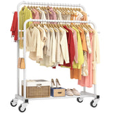 Laiensia double rods garment rack with wheels offers smooth movement and spacious hanging space.