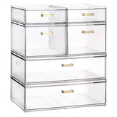 LALOBLUE 6-pack clear acrylic drawers with golden handles for versatile organization