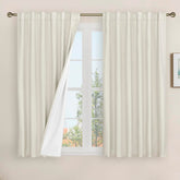 LAMIT linen blackout curtains pair shown for ivory bedroom privacy and light control