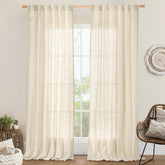 LAMIT beige linen curtains front view showing soft light diffusion