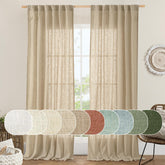 LAMIT brown linen curtains with back tab and rod pocket for easy mounting and full coverage.