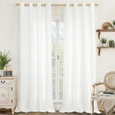 LAMIT White Linen Curtains panel with 8 silver grommets for easy hanging and light control.