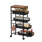 Landmok 5-tier slim storage cart with wood top for compact space organization