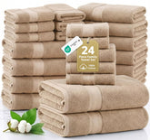 Lane Linen 24-piece towel set in beige, plush and absorbent for family baths