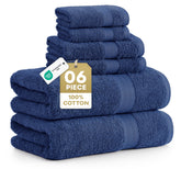 Lane Linen navy bath towel set displayed for premium hotel-quality softness at home.