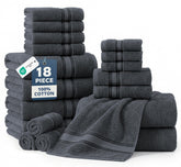 Lane Linen bath towels in cool grey, plush and quick-drying for spa-like bathrooms.
