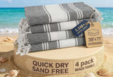 Lane Linen beach towels oversized four-pack in smoky black for travel comfort.