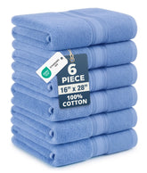 LANE LINEN Cerulean Blue bath towels folded, showing soft plush texture.