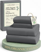 LANE LINEN charcoal king flat sheet showcases breathable percale for hotel-grade comfort.