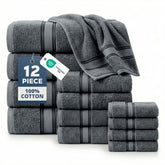 LANE LINEN cool grey towels folded, adding spa-style elegance to your bathroom.