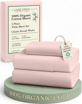 Lane Linen eco-friendly twin sheet set shown on a neatly made bed.