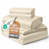Lane Linen Egyptian cotton queen sheets ivory – silky luxury for restful nights.
