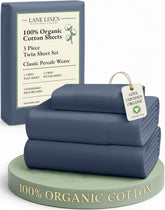 Lane Linen Estate Blue flat sheet showcases hotel-quality comfort in organic cotton.