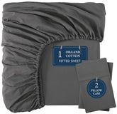 Lane Linen full-size fitted sheet charcoal shows deep pocket and crisp percale weave