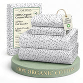Lane Linen haze grey organic cotton full sheet set shown for breathable comfort