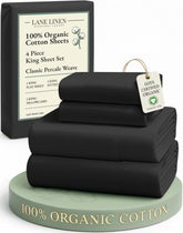 Lane Linen king flat sheet 108x104 inches with breathable percale weave for comfort