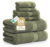 Lane Linen Luxury Cotton Bath Towel Pack 6 oil green β plush and absorbent for spa-like home comfort