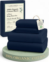 LANE LINEN king flat sheet in navy with hotel-like percale softness.