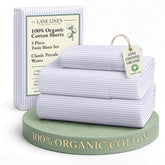LANE LINEN organic cotton twin sheets in ticking stripe for breathable, hotel-like comfort