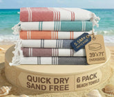 Lane Linen oversized beach towel spread on sand in diamond multi colors for beach use