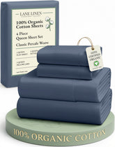 LANE LINEN Queen Sheets Estate Blue with crisp percale for breathable comfort