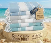 Lane Linen sand-free beach towel in a carry bag, ready for beach use.