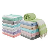 LANE LINEN Turkish Beach Towels 12-pack pack shot shows oversized 39x71 inches for easy lounging