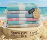 Lane Linen Turkish Beach Towels set of six, oversized and soft for family beach days.