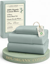 Lane Linen twin flat sheet 66x96 on bed shows crisp percale comfort