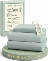 LANE LINEN twin flat sheet in cool blue, soft and breathable for all-night comfort.
