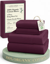 Lane Linen Windsor Wine king flat sheet shows hotel-grade percale for breathable comfort.