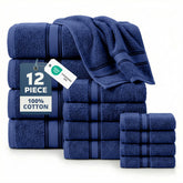 Lane Linen zero-twist bath towel 28x54 in navy, plush and absorbent for spa-like drying