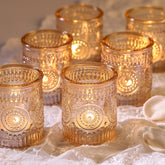 Lanttu Gold votive holders set of 12 viewed front-on for elegant table decor