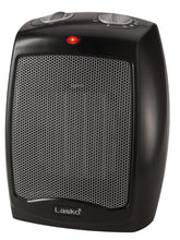 Lasko CD09250 front view showing a compact desk heater in black.