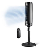 Lasko Elevation height-adjustable tower fan in bedroom setup for versatile cooling.