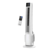 Lasko T38400 remote control in use for easy room-wide adjustments.