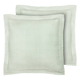 Laura Ashley Euro Shams in ticking stripe green add timeless texture to your bed.