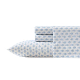 Laura Ashley Queen Sheet Set Francesca Blue close-up shows crisp percale texture for cooler nights.