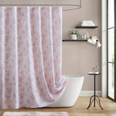Laura Ashley Walled Garden curtain textured slub fabric adds tactile depth to your bathroom.