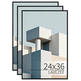 Lavezee 24x36 black poster frame three-pack front view for cohesive wall displays