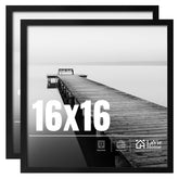 LaVie Home 16x16 frame front view in black with HD plexiglass for safe display.