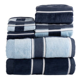 Lavish Home 6-piece navy bath towel set displayed on a rack for a spa-like bathroom.