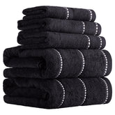 Lavish Home six-piece black towel set with beading for luxury bathroom décor.