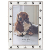 Lawrence Frames paw print frame front view with silver metal and white enamel, ideal for pet memories