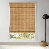 LazBlinds Cordless Bamboo Roman Shade front view shows clean, safe window coverage.