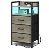 Lazzanto night stand with LED strip lighting beside the bed.