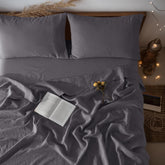 LBRO2M 100% linen sheet set in dark grey for king beds, breathable and versatile.
