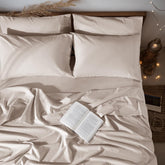 LBRO2M linen flat sheet close-up showing smooth weave for all-season comfort
