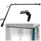 Lcokeiy corner rod with elbow connector for versatile bay window setups.