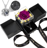 Lebana preserved purple rose with necklace, an elegant long-lasting gift idea.